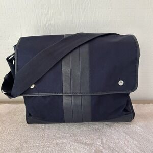 Brooks Brothers Black Fleece Messenger Laptop Bag EUC Leather Navy Blue HTF